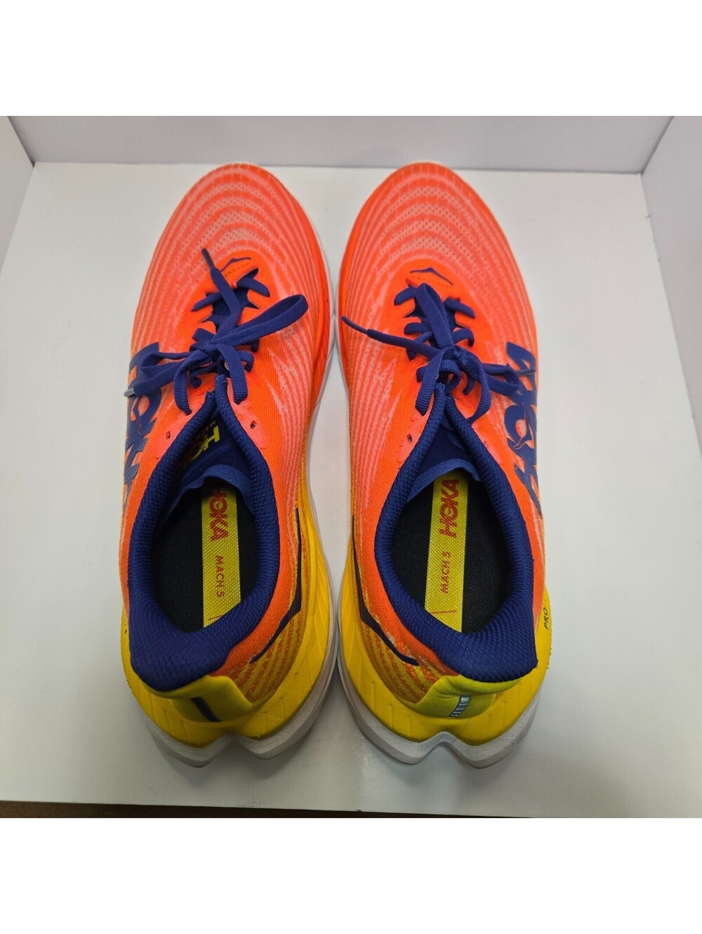 HOKA ONE ONE Men's Mach 5 Running Walking Shoes 12D Orange Yellow Mesh Low Top